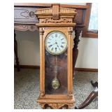 Waterbury Halifax 8 Day Oak Wall Clock Antique w Key Pendulum