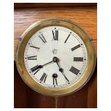 Waterbury Halifax 8 Day Oak Wall Clock Antique w Key Pendulum