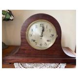 Vintage German Tambour Mantel Clock Wood Case Mechanical Strike