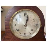 Vintage German Tambour Mantel Clock Wood Case Mechanical Strike