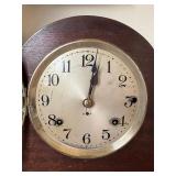Vintage German Tambour Mantel Clock Wood Case Mechanical Strike