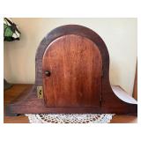 Vintage German Tambour Mantel Clock Wood Case Mechanical Strike