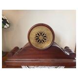 Antique German Tambour Mantel Clock Wood Case w Pendulum
