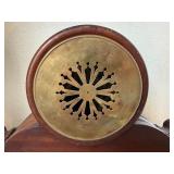 Antique German Tambour Mantel Clock Wood Case w Pendulum