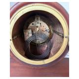 Antique German Tambour Mantel Clock Wood Case w Pendulum