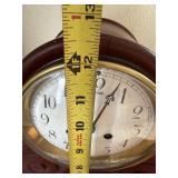 Antique German Tambour Mantel Clock Wood Case w Pendulum