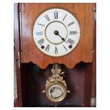 Antique Wooden Mantel Clock Roman Dial Pendulum 21in Untested