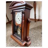 Antique Wooden Mantel Clock Roman Dial Pendulum 21in Untested