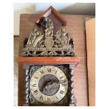 Vintage Dutch Style Wall Clock w Brass Weights Chains Wood Case