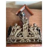 Vintage Dutch Style Wall Clock w Brass Weights Chains Wood Case