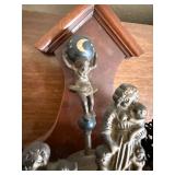 Vintage Dutch Style Wall Clock w Brass Weights Chains Wood Case