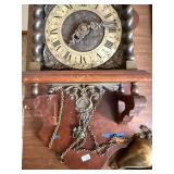 Vintage Dutch Style Wall Clock w Brass Weights Chains Wood Case