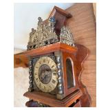 Vintage Dutch Style Wall Clock w Brass Weights Chains Wood Case
