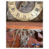 Vintage Dutch Style Wall Clock w Brass Weights Chains Wood Case
