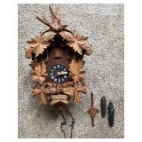Vintage German Carved Wood Cuckoo Clock w Weights Pendulum, As Is