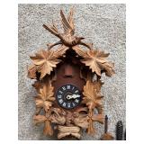 Vintage German Carved Wood Cuckoo Clock w Weights Pendulum, As Is