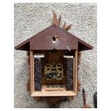 Vintage German Carved Wood Cuckoo Clock w Weights Pendulum, As Is