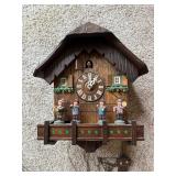 Vintage Chalet Cuckoo Wall Clock 4 Dancers Musicians Pendulum Chains