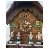 Vintage Chalet Cuckoo Wall Clock 4 Dancers Musicians Pendulum Chains