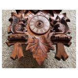German Carved Wood Cuckoo Wall Clock w Squirrels Pendulum (As-Is) - Untested