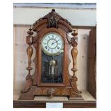 Kroeber Mariposa 1875 Mantel Clock - Ornate Carved Walnut Case