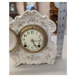 Porcelain Mantel Clock With Floral Crackle Glaze - Brass Bezel - 2-Wind Movement