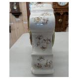 Porcelain Mantel Clock With Floral Crackle Glaze - Brass Bezel - 2-Wind Movement