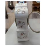 Porcelain Mantel Clock With Floral Crackle Glaze - Brass Bezel - 2-Wind Movement