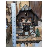 Black Forest Chalet Cuckoo Clock with Moving Balcony Figures & Pinecone Weights