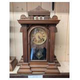 Welch Gerster 1880 Antique Oak Mantel Clock with Pendulum