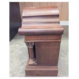Antique Carved Wooden Mantel Clock - Brass Bezel & Glass Dial