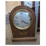 Henry Birks & Sons Mantel Clock - Oak Case, Brass Bezel, Floral Inlay