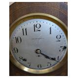 Henry Birks & Sons Mantel Clock - Oak Case, Brass Bezel, Floral Inlay