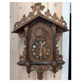 Vintage Black Forest Carved Cuckoo Clock with Pinecone Weights, 1940s