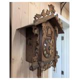 Vintage Black Forest Carved Cuckoo Clock with Pinecone Weights, 1940s