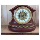 Waterbury Wine Whiz Mantel Clock - Maroon Case with Gold Garland Trim