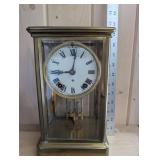 Ansonia Mantel Clock - Brass & Glass Case, 8-Day Time/Strike, Enamel Dial