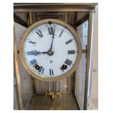 Ansonia Mantel Clock - Brass & Glass Case, 8-Day Time/Strike, Enamel Dial