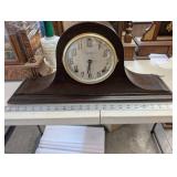 Ingraham Duplex Magic Mantel Clock - Arch-Top Dark Wood Case, Brass Bezel, Bristol CT