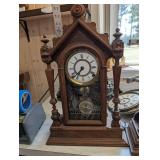 F. Kroehler, New York Antique Gothic-Arch Mantel Clock with Glass Door & Pendulum