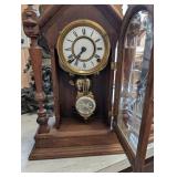 F. Kroehler, New York Antique Gothic-Arch Mantel Clock with Glass Door & Pendulum