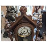 F. Kroehler, New York Antique Gothic-Arch Mantel Clock with Glass Door & Pendulum