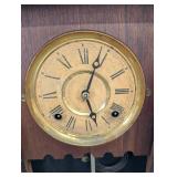 Antique Carved Oak Mantel Clock with Brass Dial and Pendulum
