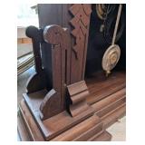 Antique Carved Oak Mantel Clock with Brass Dial and Pendulum