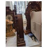 Antique Ornate Carved Oak Mantel Clock with Brass Bezel and Pendulum