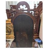 Antique Ornate Carved Oak Mantel Clock with Brass Bezel and Pendulum