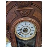 Antique Carved Oak Mantel Clock with Pendulum - Roman Dial, 19th Century