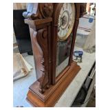 Antique Carved Oak Mantel Clock with Pendulum - Roman Dial, 19th Century