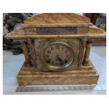 Seth Thomas Marble Mantel Clock - Antique Four-Column Onyx-Style Marble Case