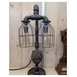 Rockwell Mfg Co Industrial Lamp - Dual Edison Bulb Sockets, Wire Cage & Gear Base